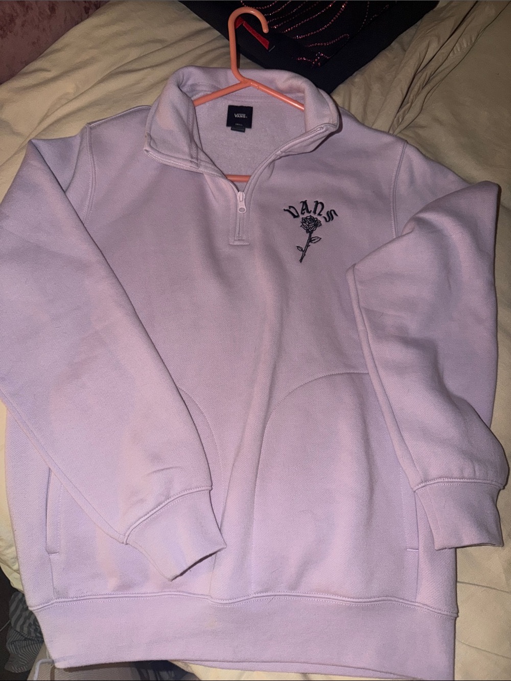 Vans Men's Light Lavender Quarter-Zip Pullover with Rose Logo